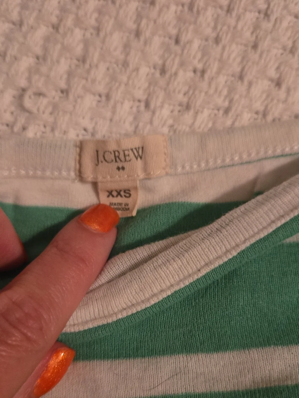 J.Crew Striped Green & White Boatneck Three Quarter-Sleeve Women's Top Size Xxs